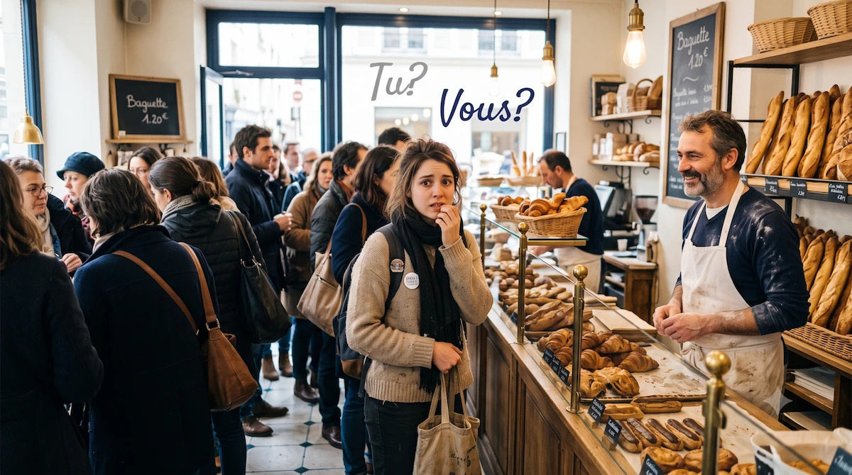 International traveler learns when to use tu and vous while greeting different people in Paris.