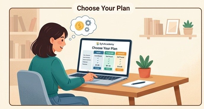 Étudiant comparant les formules SylvAcademy sur un ordinateur