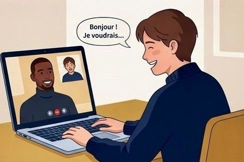 Étudiant en cours vidéo en direct avec un professeur natif